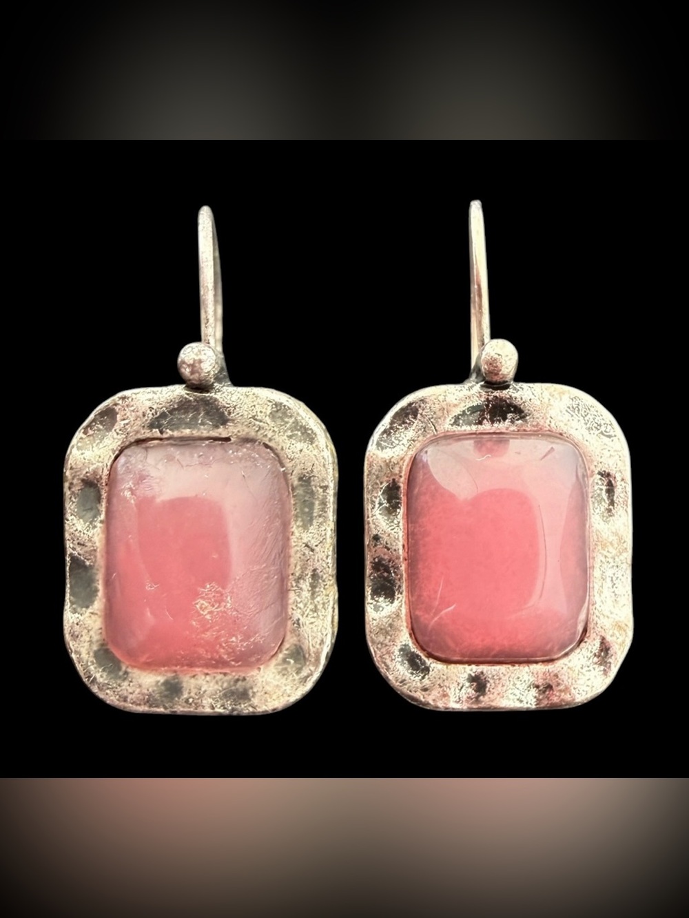 Lia Sophia Drop Earrings Pink Stone In Silvertone Setting 1 5/8” Long